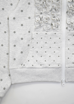 dot frill cotton zip hoodie