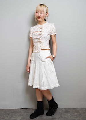 flower waffle frill button-up Tee