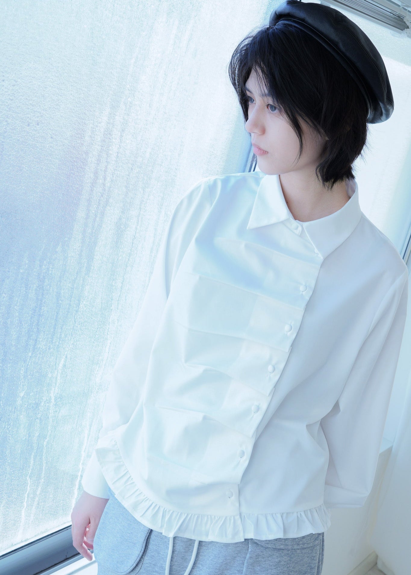 button up frill blouse