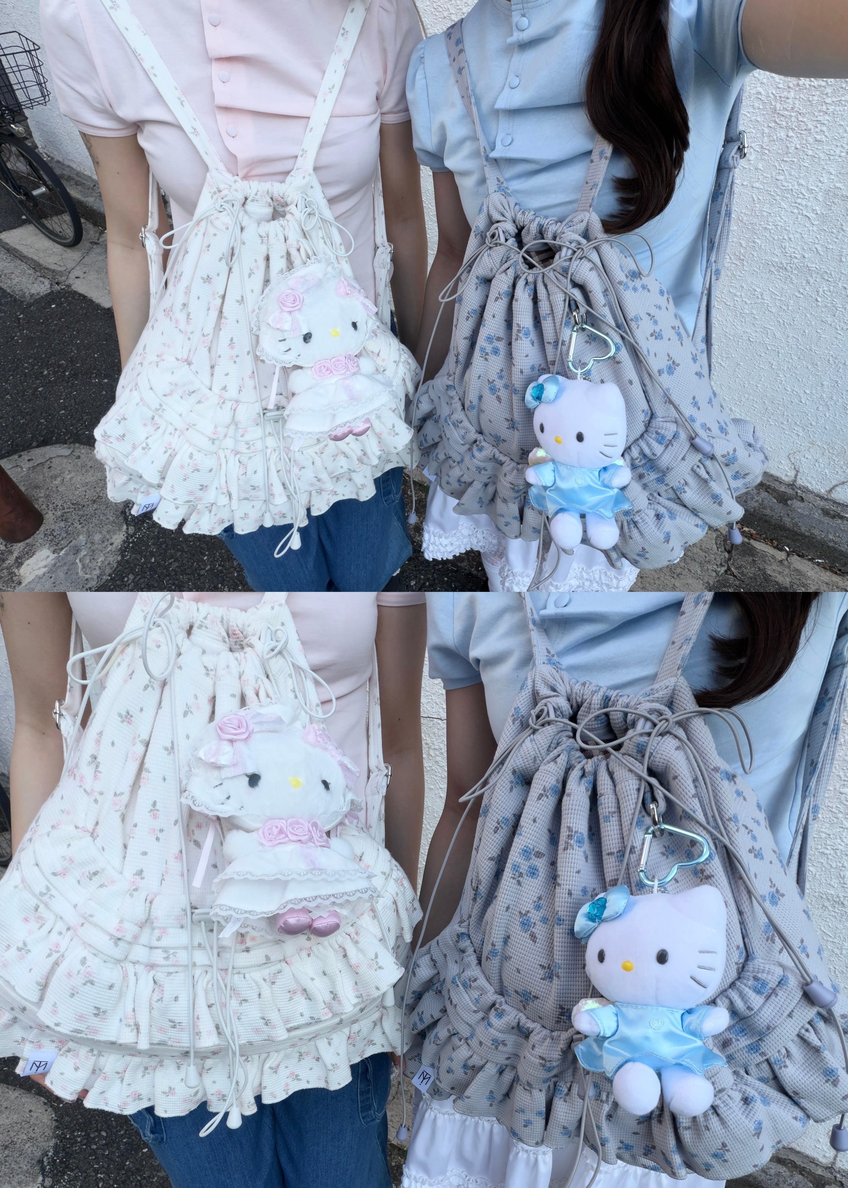 Tie Me フリルナップサック　ホワイトフラワー KNAPSACK / BAG – Tie.Me