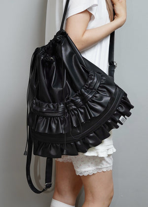 soft vegan leather frill knapsack