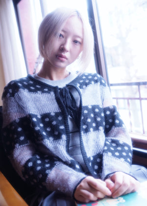 color dot knit cardigan