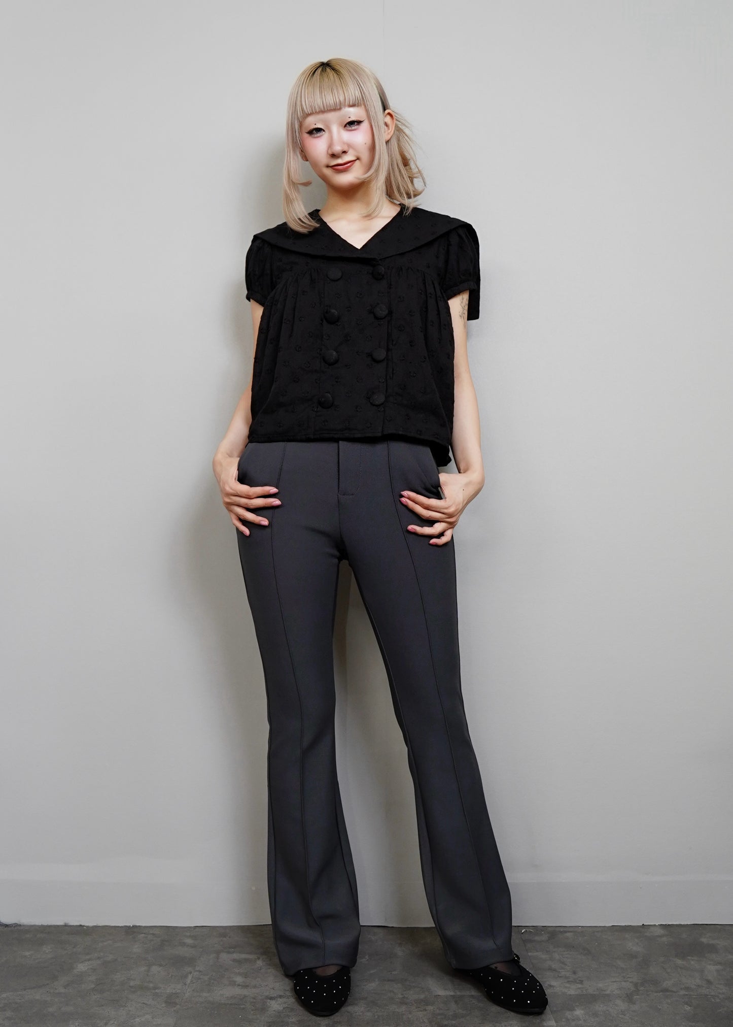 cotton dot stitch sailor blouse