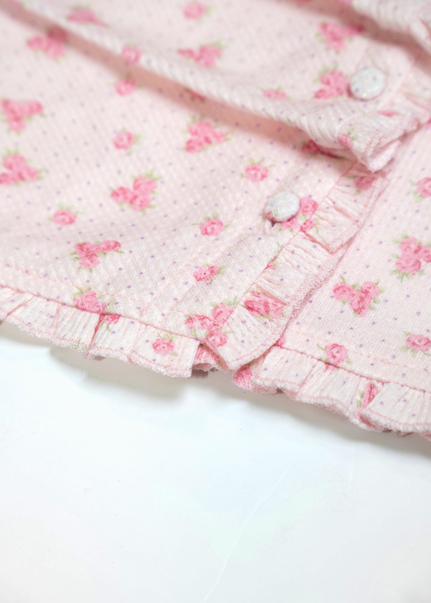 flower waffle frill button-up Tee