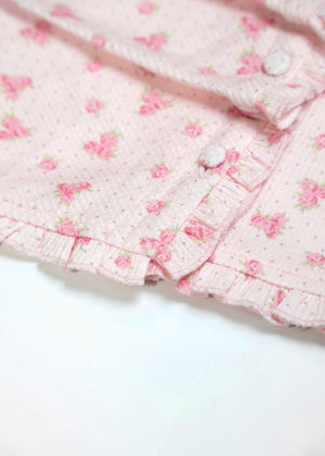 flower waffle frill button-up Tee