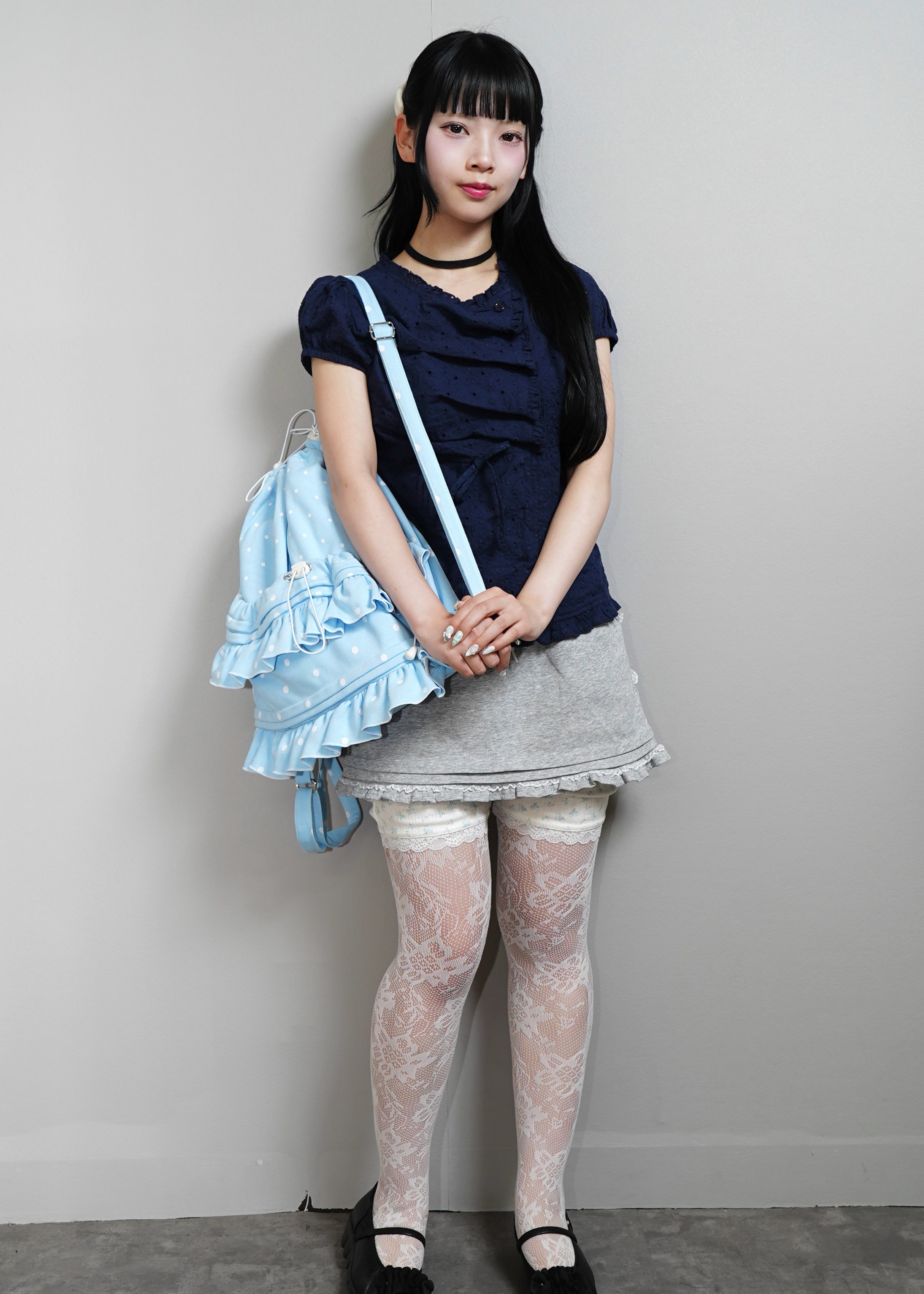 dot frill knapsack-pink&blue – Tie.Me