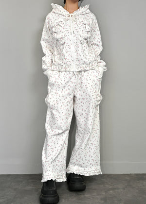flower waffle ribbonful zip hoodie