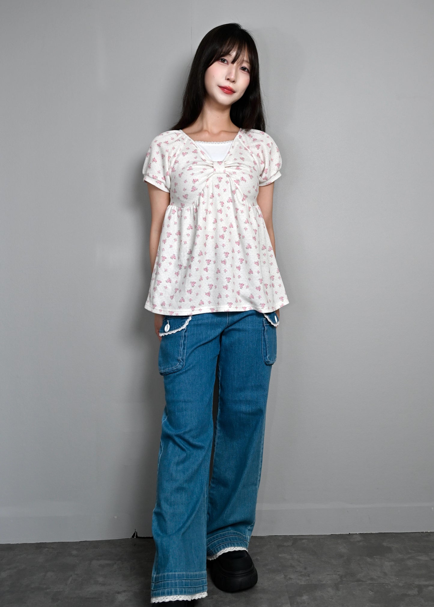 【8月初旬発送】flower waffle ribbon tunic