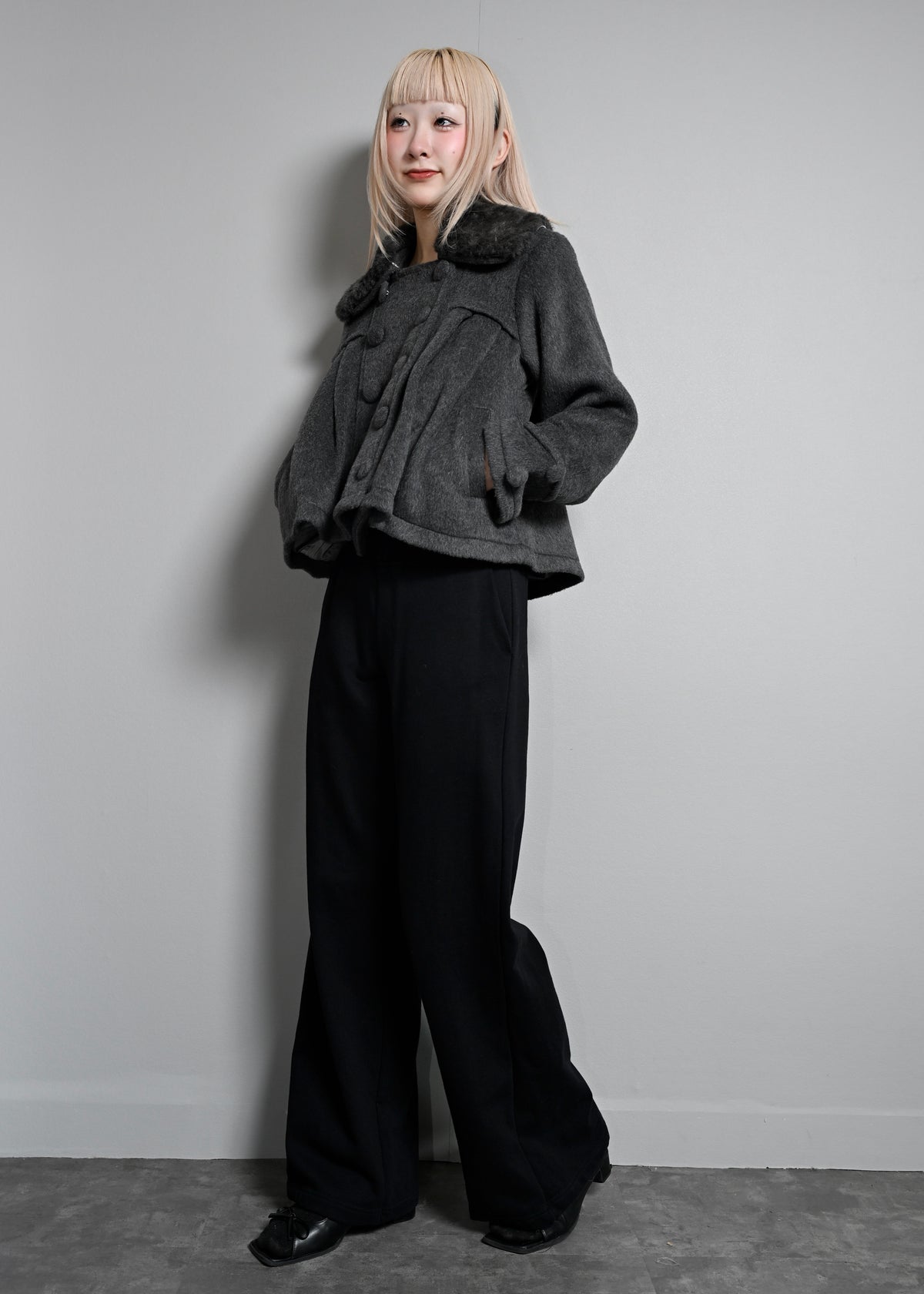 grace fur collar wool coat