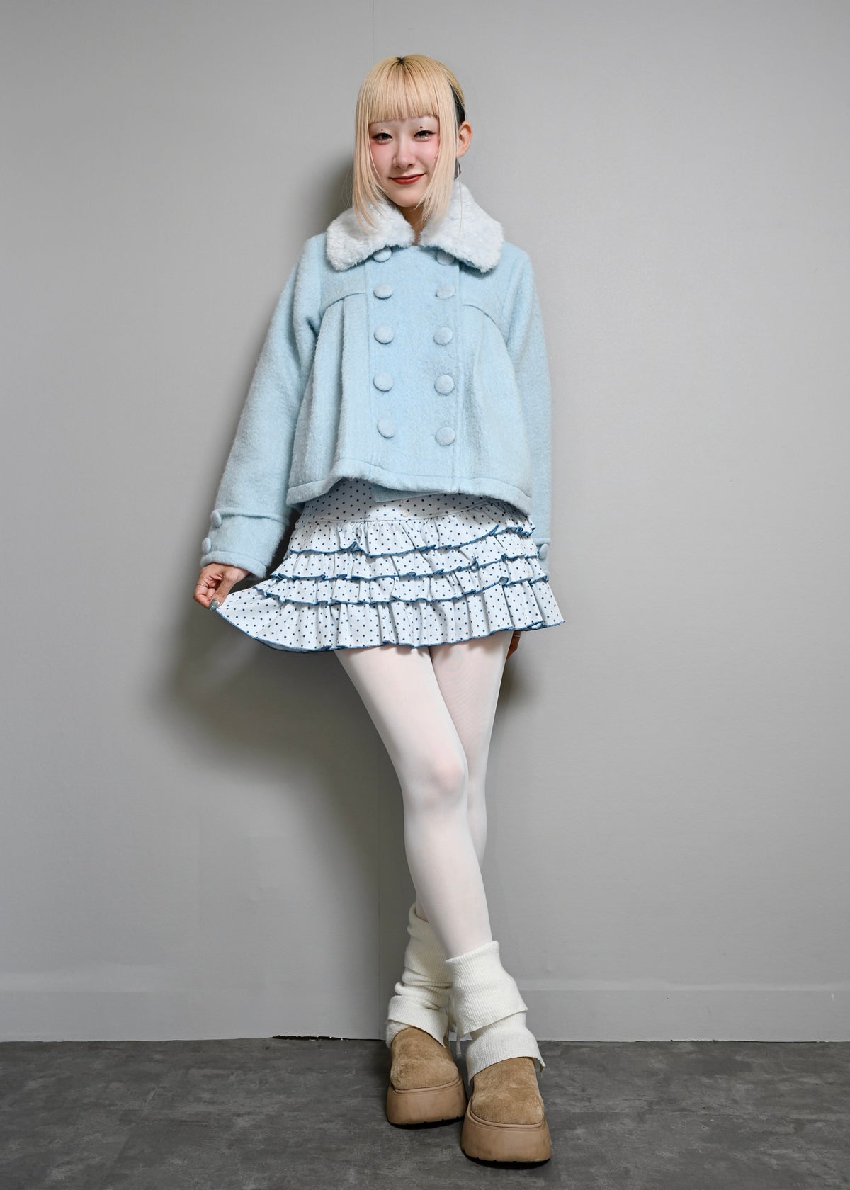 grace fur collar wool coat