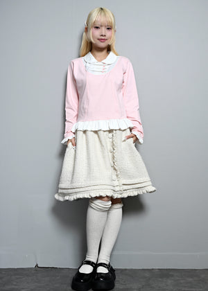 button frill tweed skirt