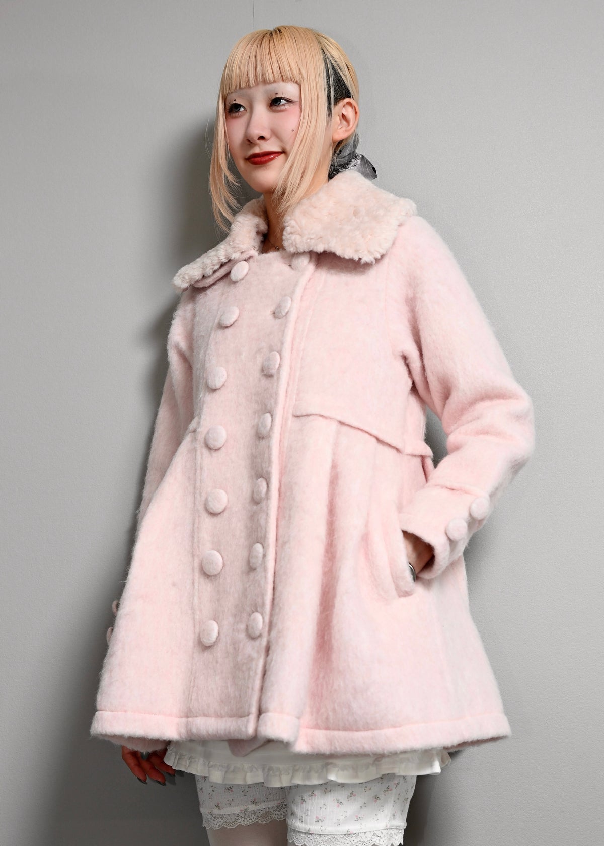 grace fur collar wool long coat