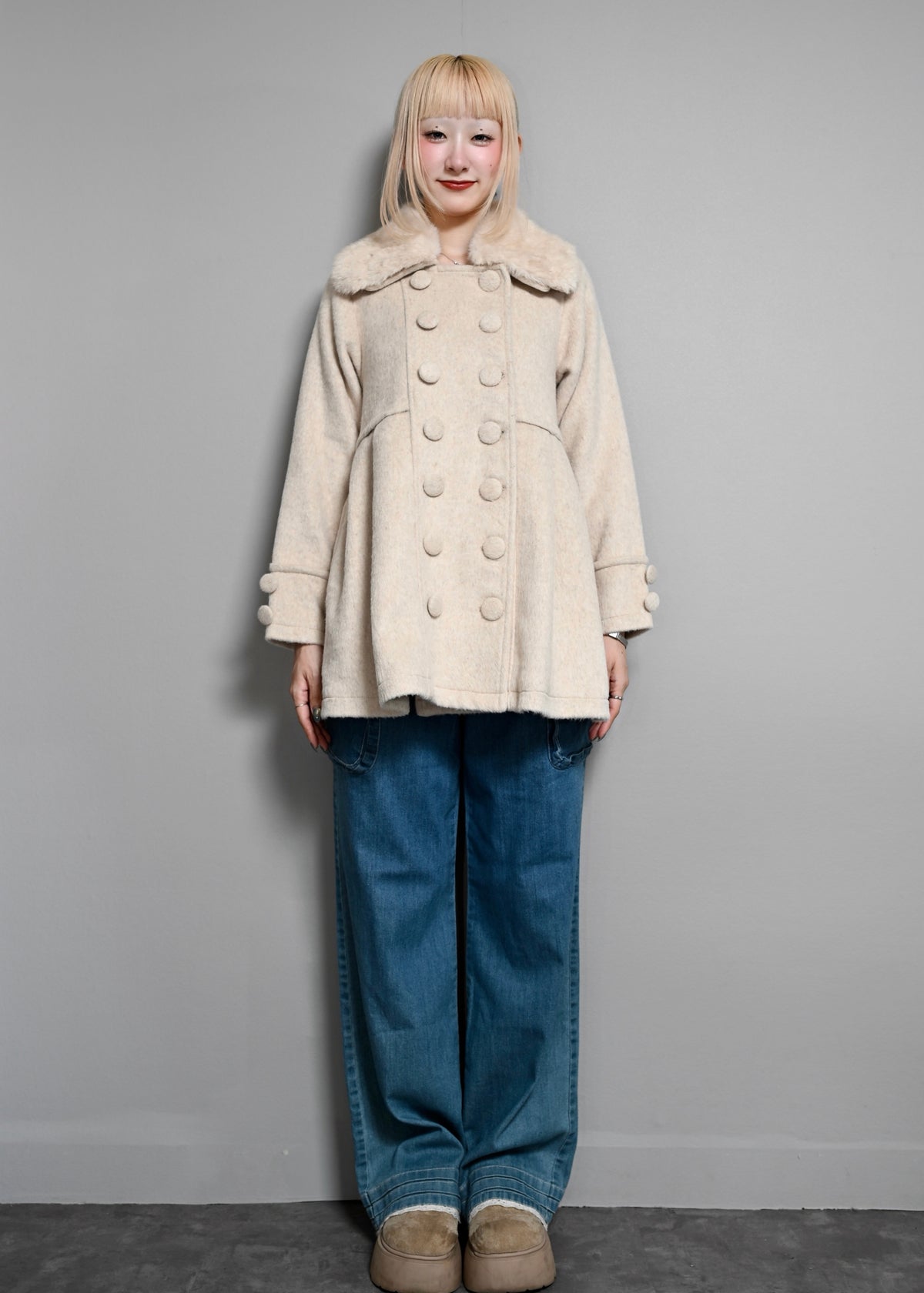 grace fur collar wool long coat