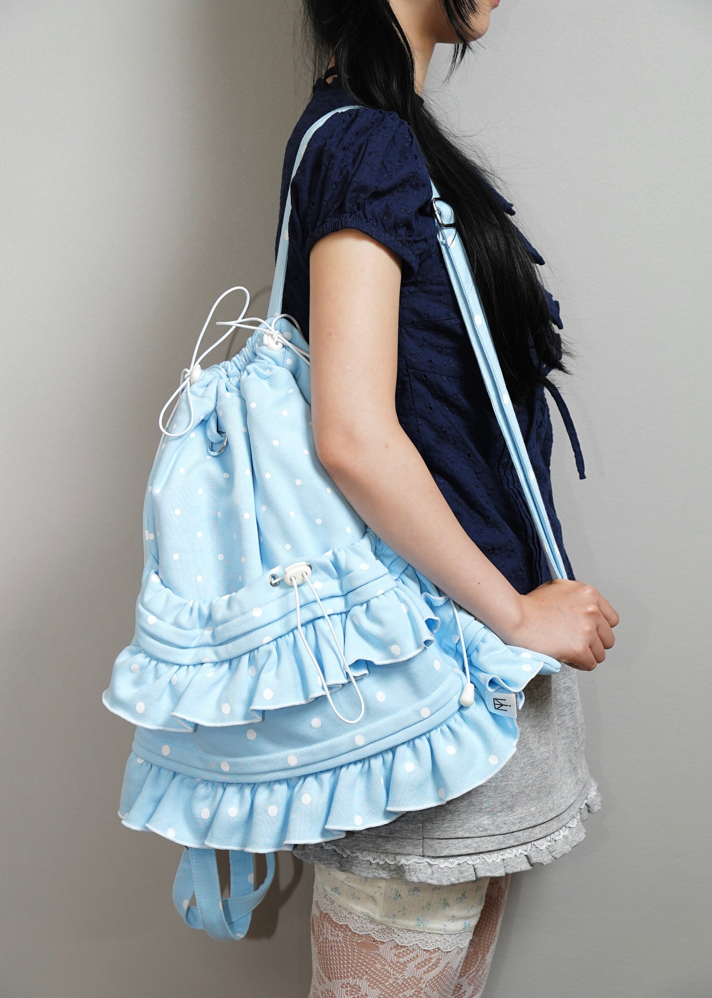 dot frill knapsack-pink&blue