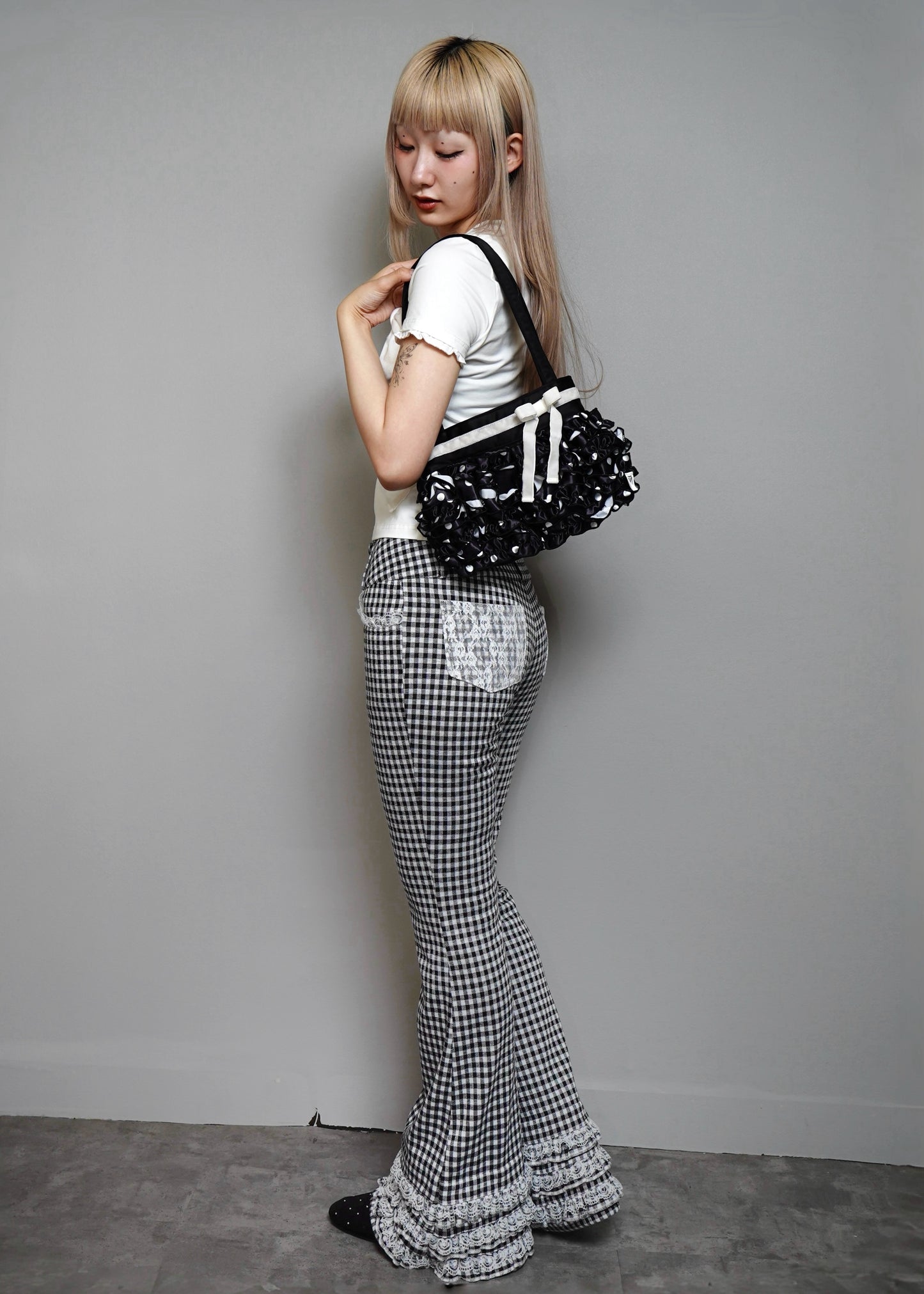 ribbon ruffle satin bag