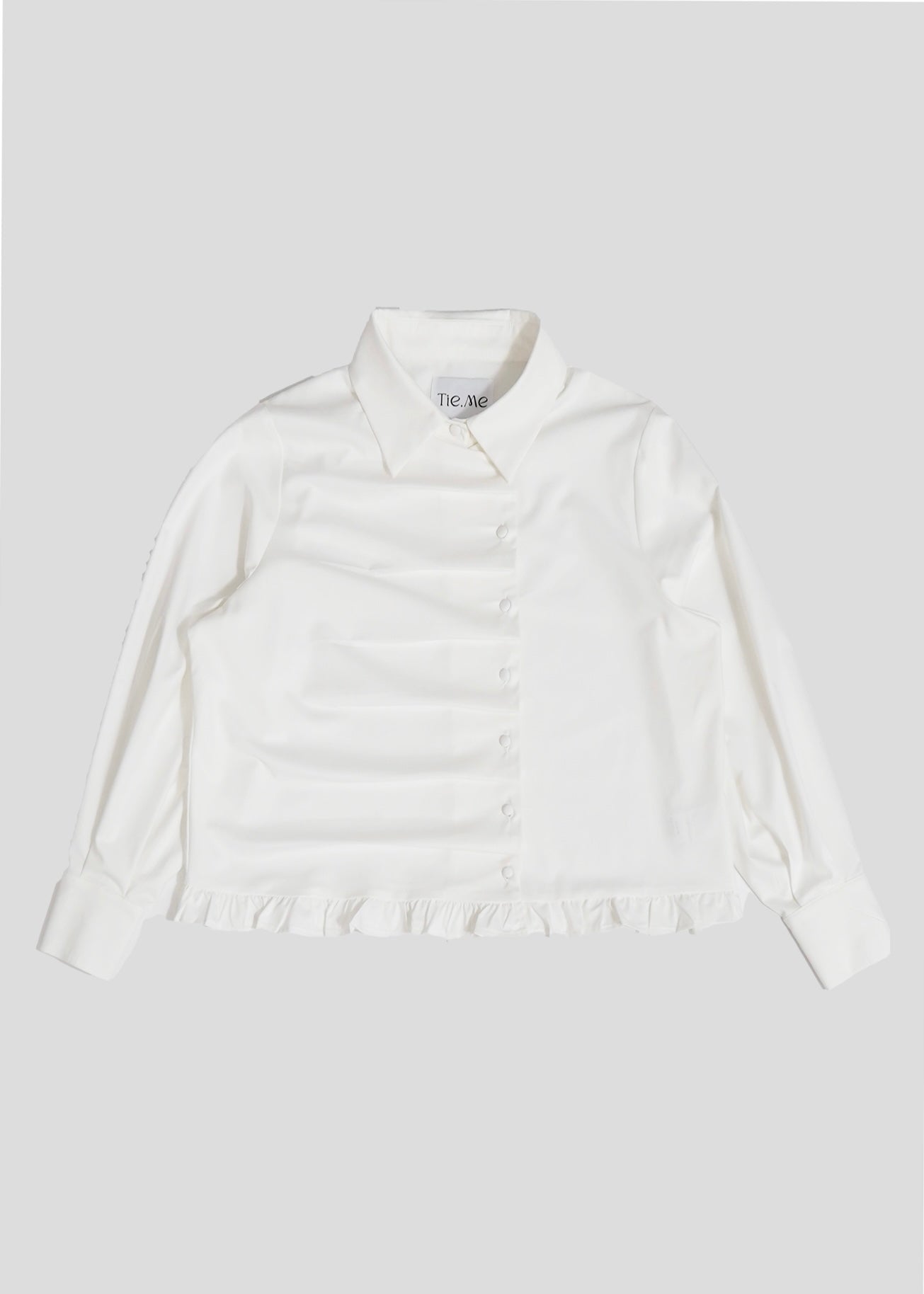 button up frill blouse-WHITE