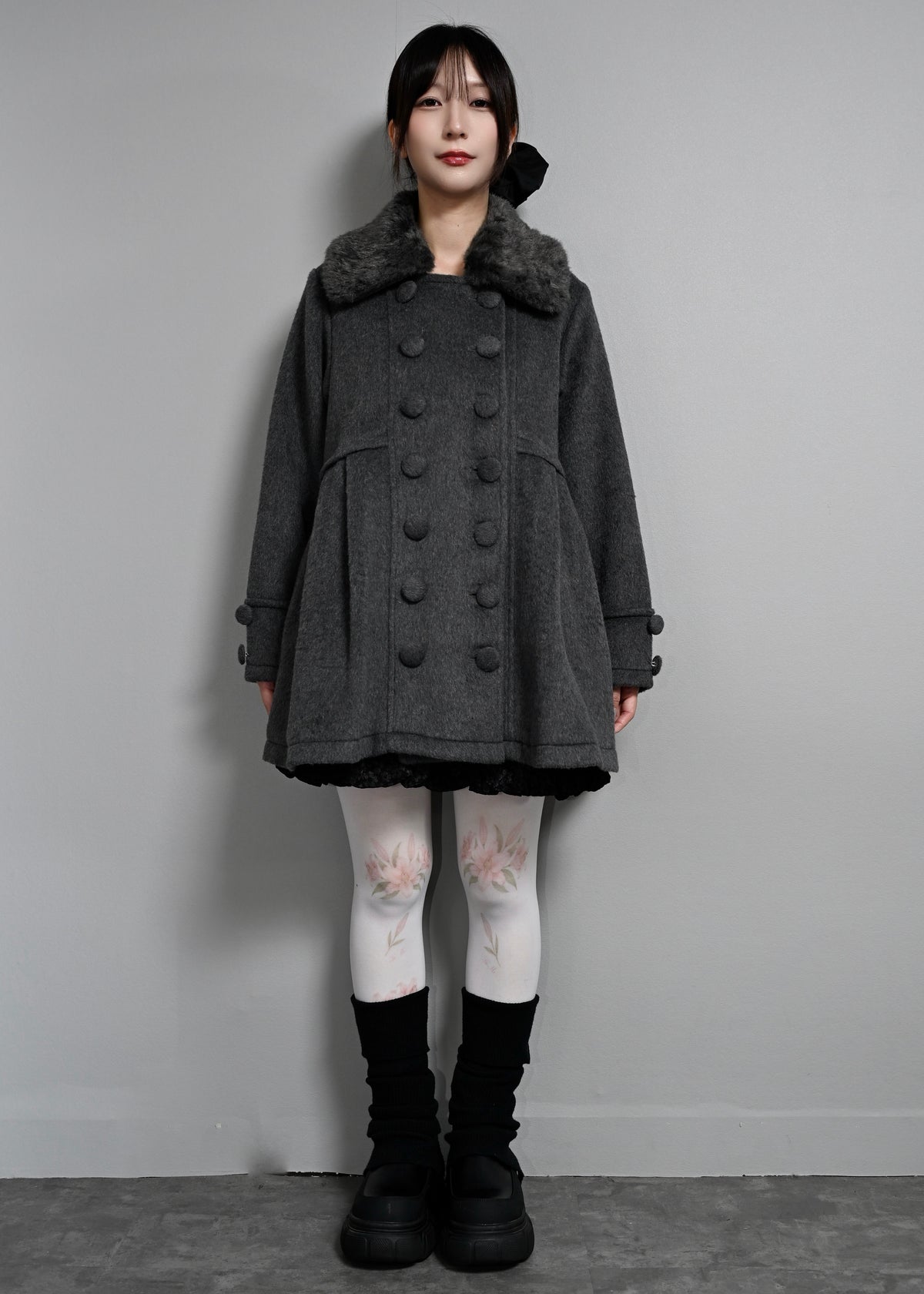 grace fur collar wool long coat