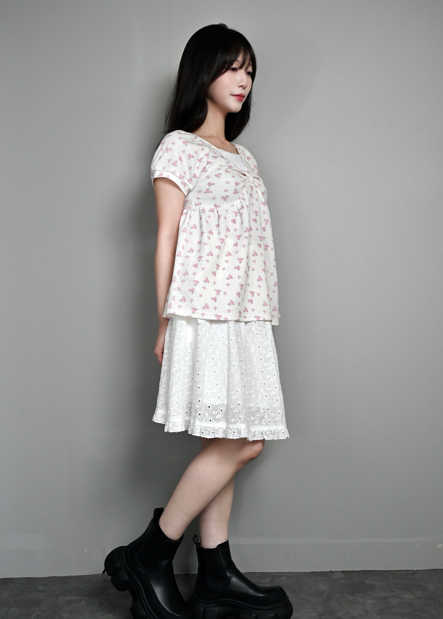 【8月初旬発送】flower waffle ribbon tunic