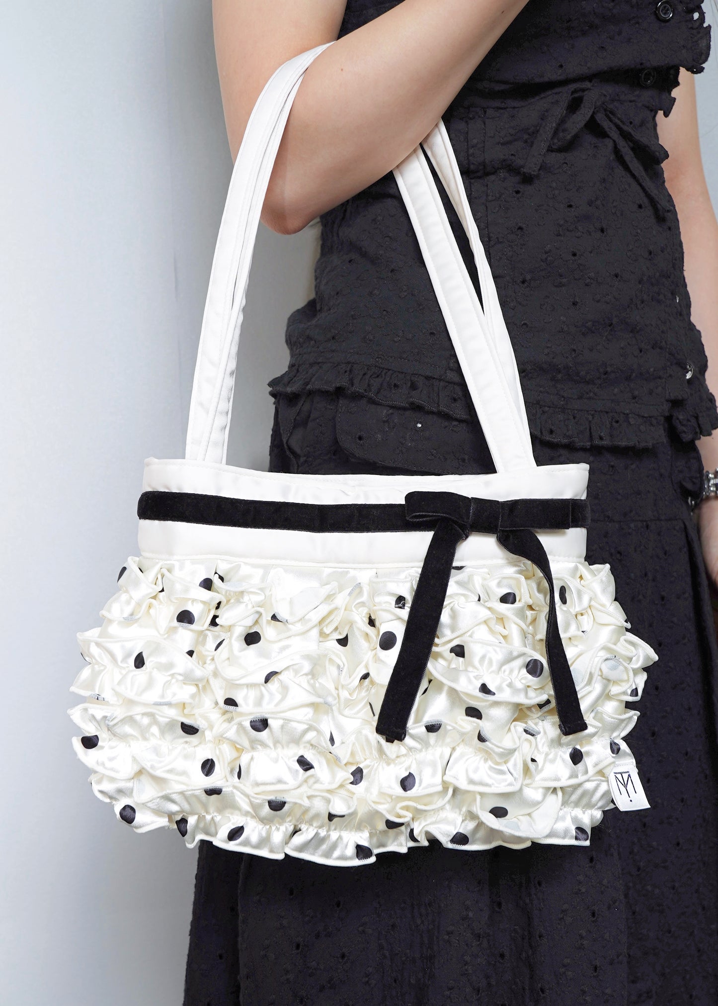 ribbon ruffle satin bag