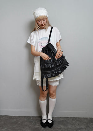 soft vegan leather frill knapsack
