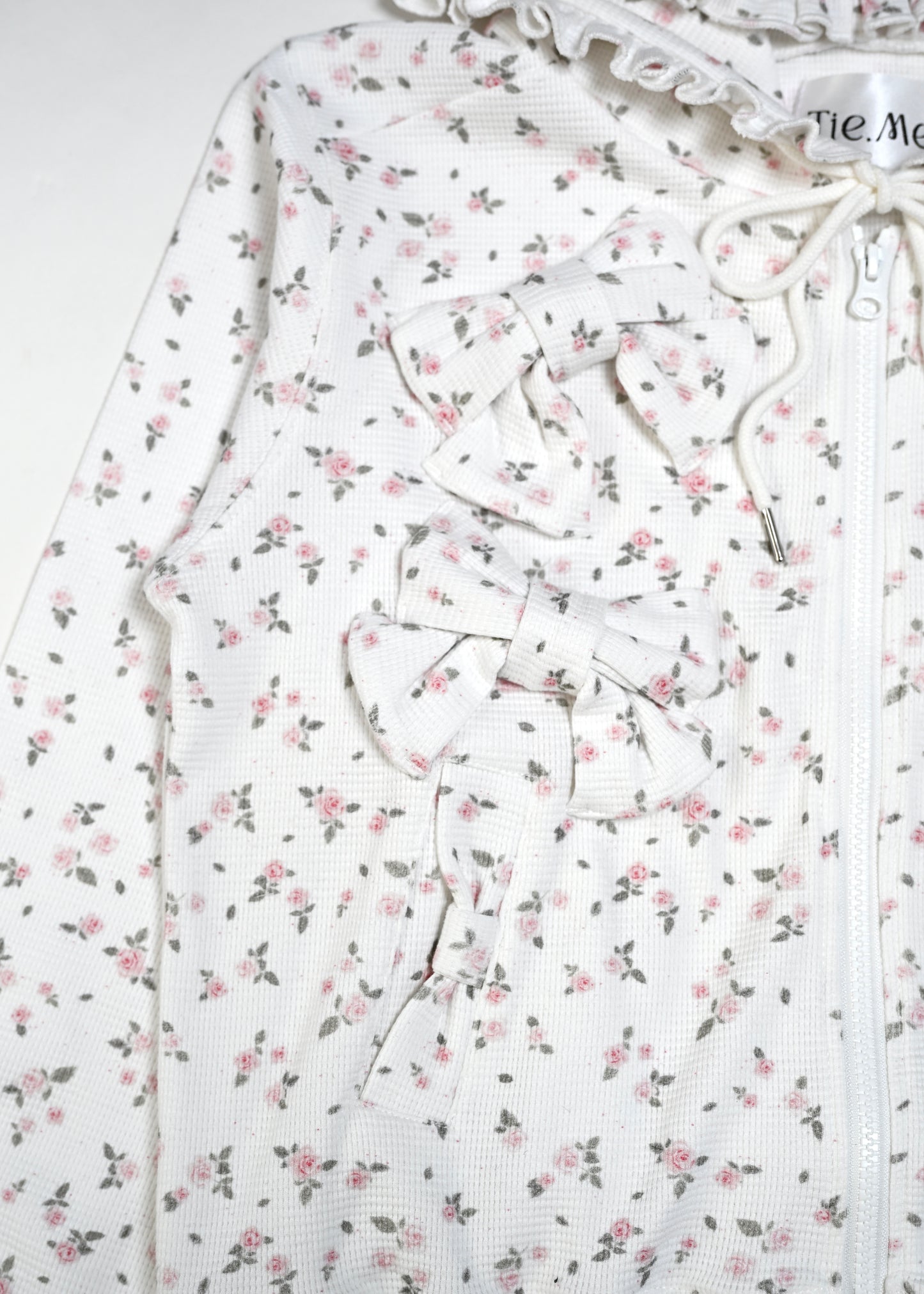 flower waffle ribbonful zip hoodie