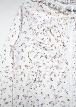 flower waffle ribbonful zip hoodie