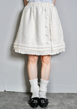 button frill tweed skirt