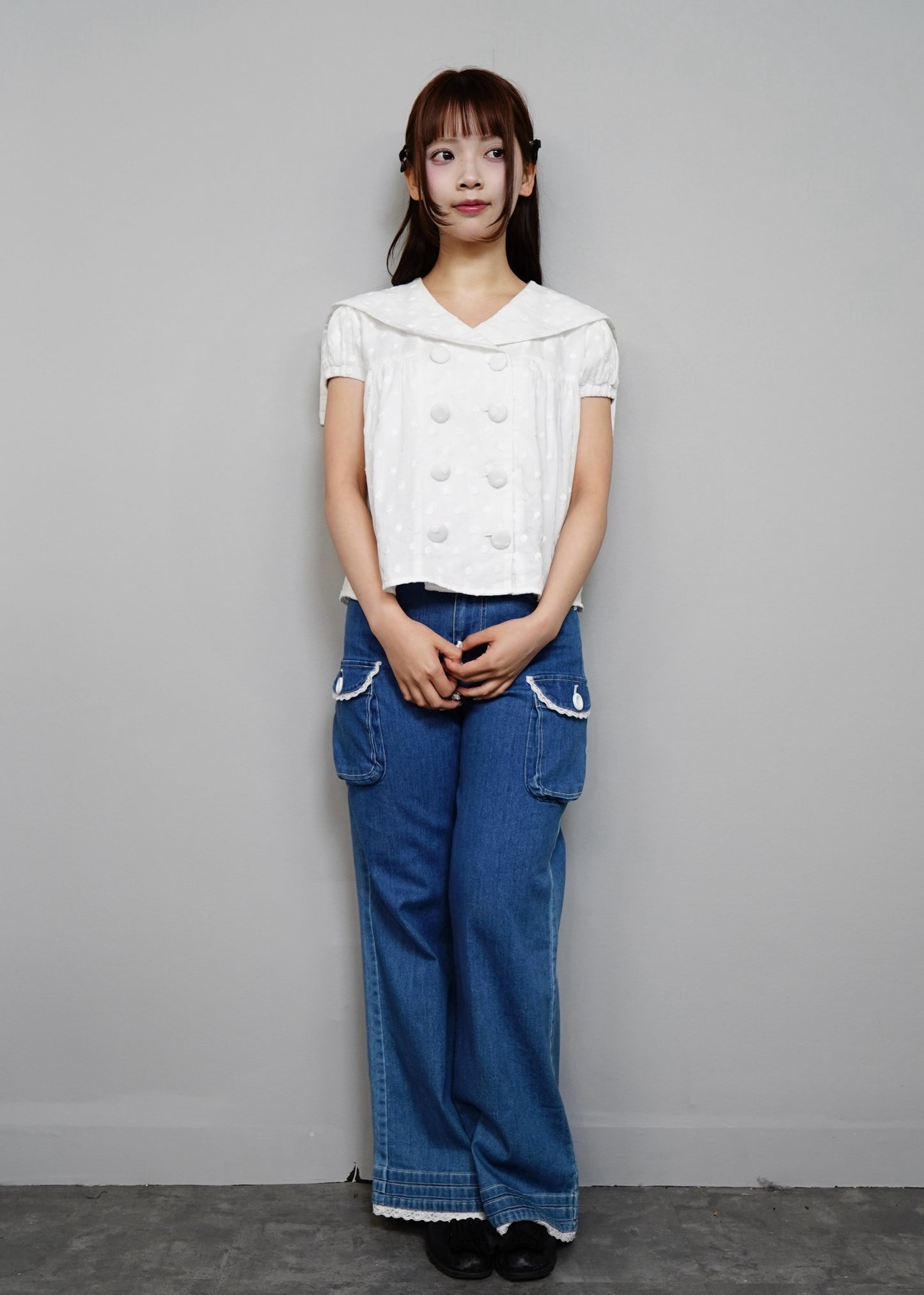cotton dot stitch sailor blouse