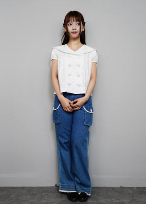 cotton dot stitch sailor blouse