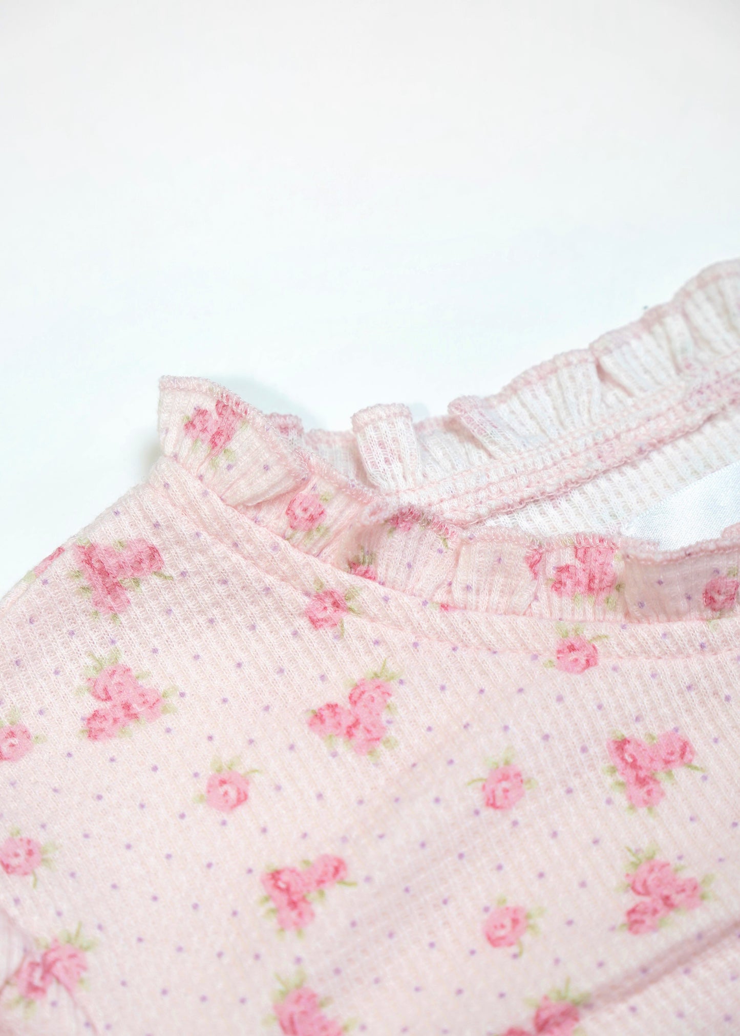 flower waffle frill button-up Tee