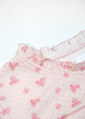 flower waffle frill button-up Tee