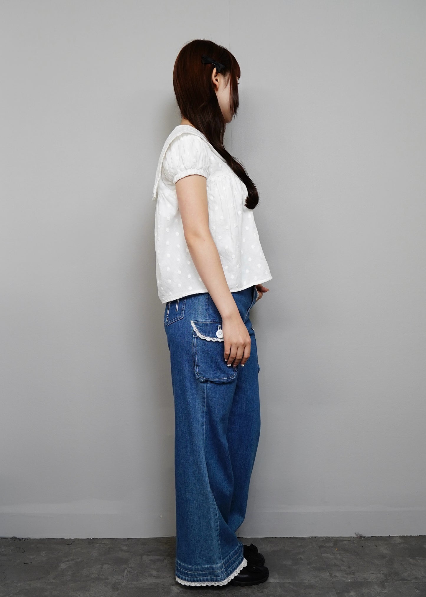 cotton dot stitch sailor blouse