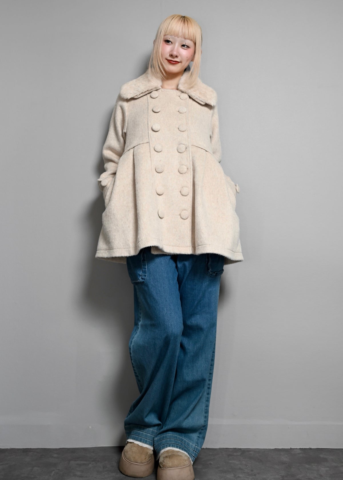 grace fur collar wool long coat