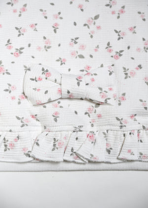 flower waffle ribbonful zip hoodie