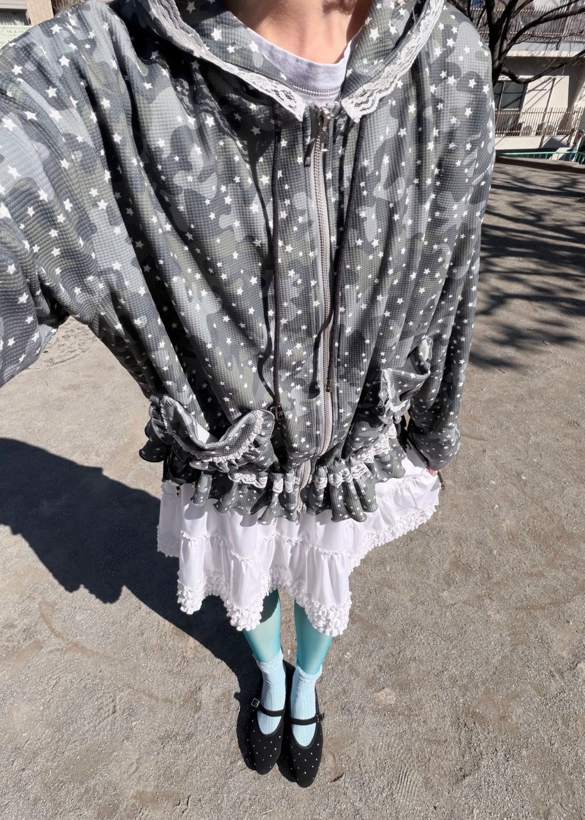 milky star camo hoodie