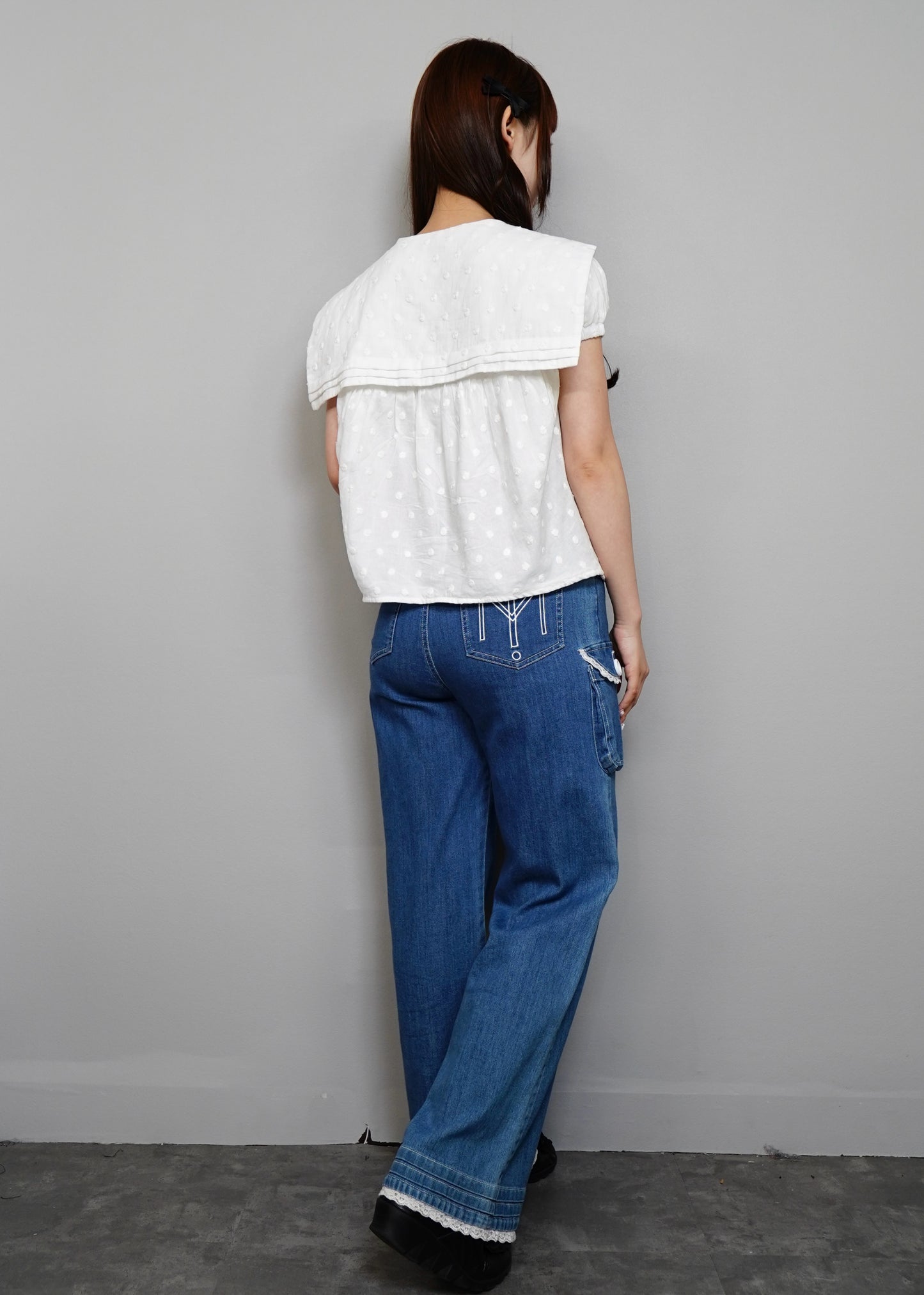 cotton dot stitch sailor blouse