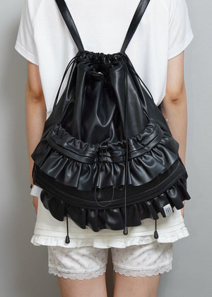 soft vegan leather frill knapsack
