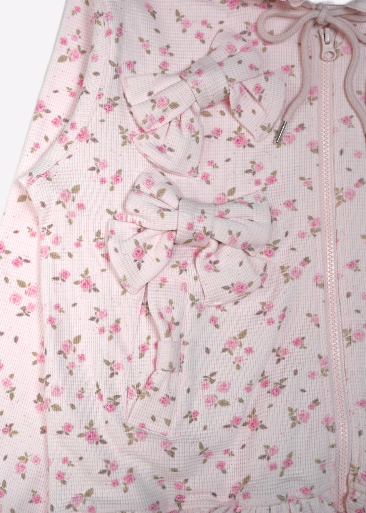 flower waffle ribbonful zip hoodie