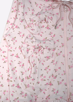 flower waffle ribbonful zip hoodie