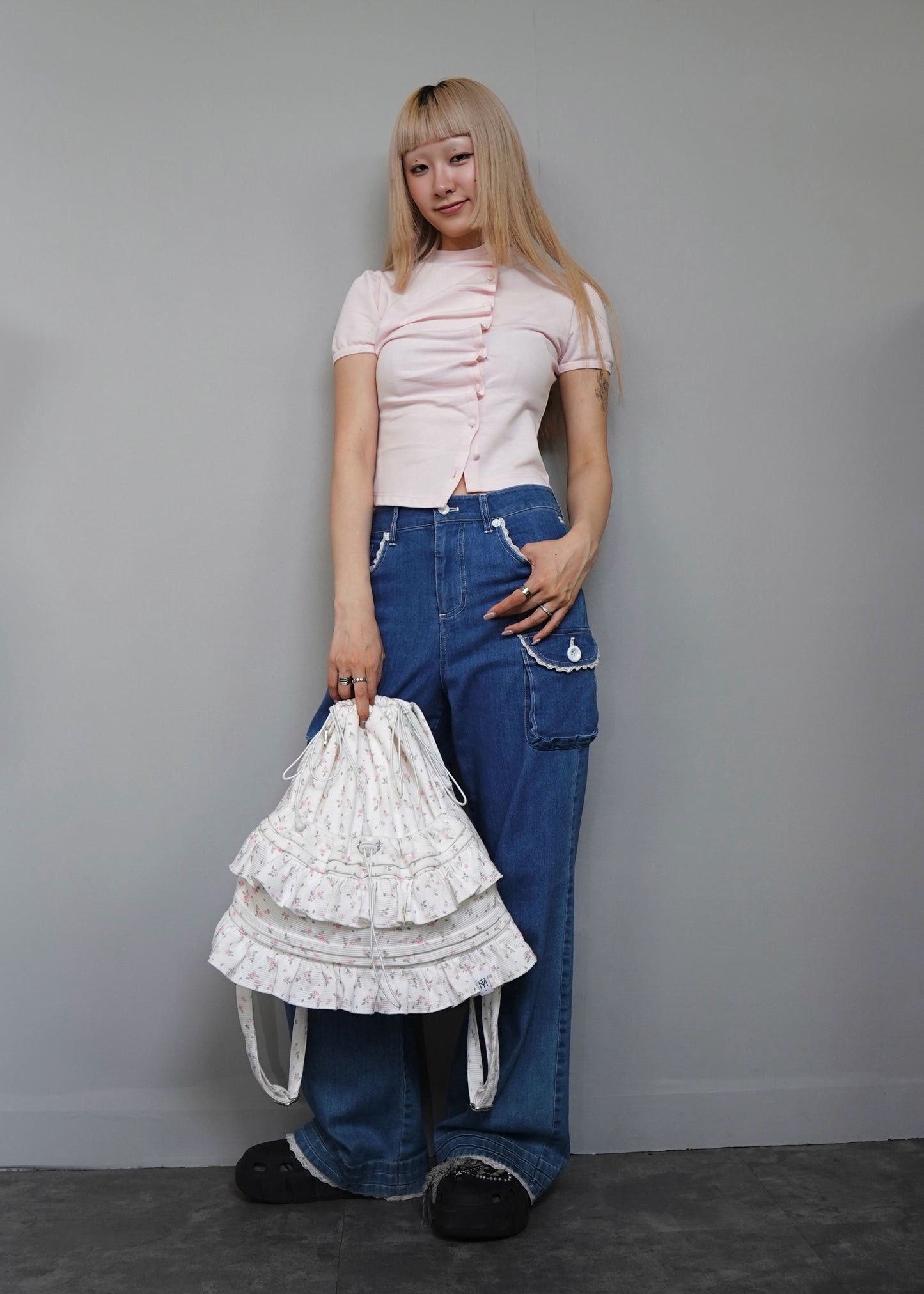 flower waffle frill knapsack