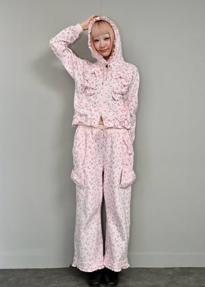 flower waffle ribbonful zip hoodie
