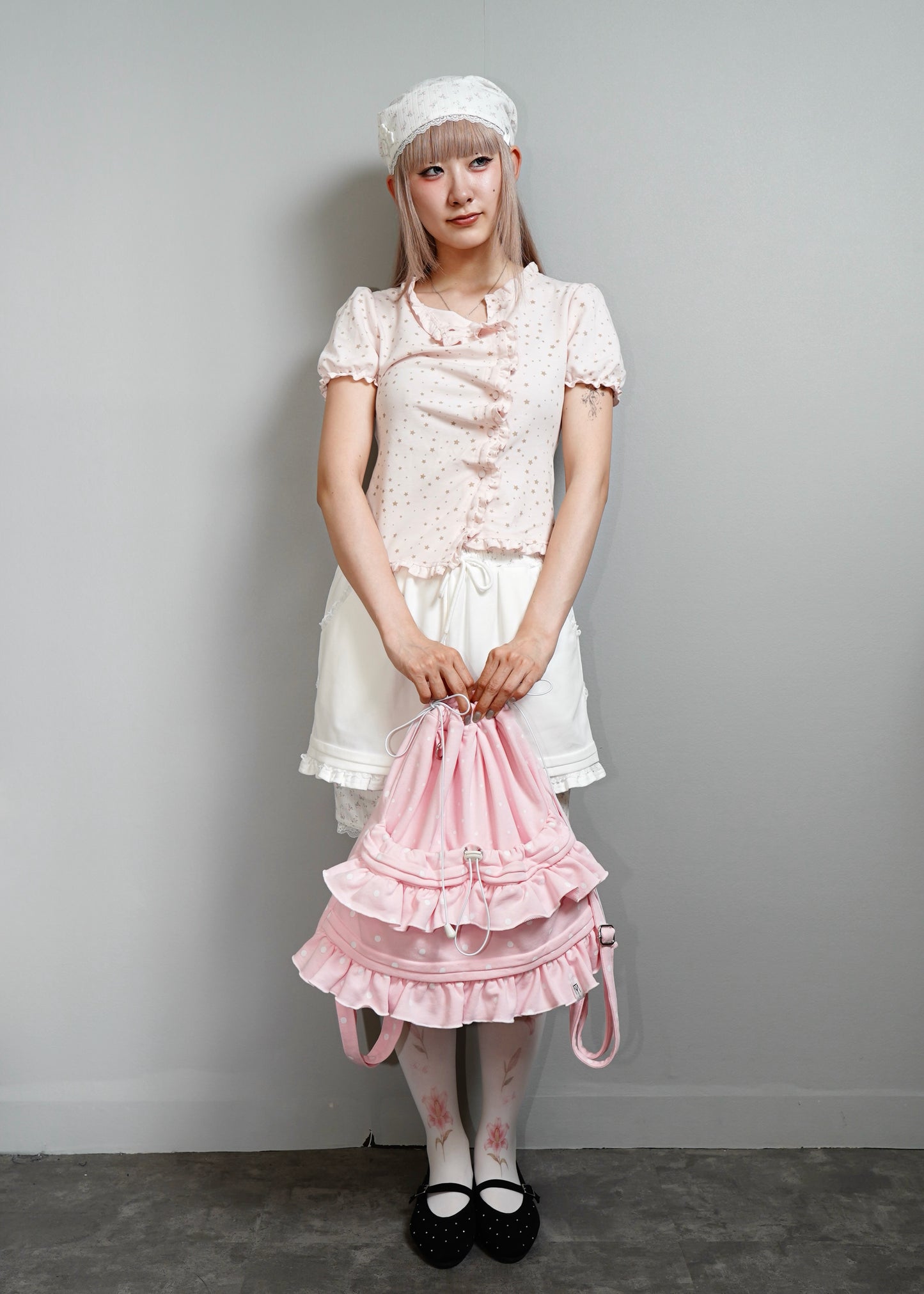 dot frill knapsack-pink&blue