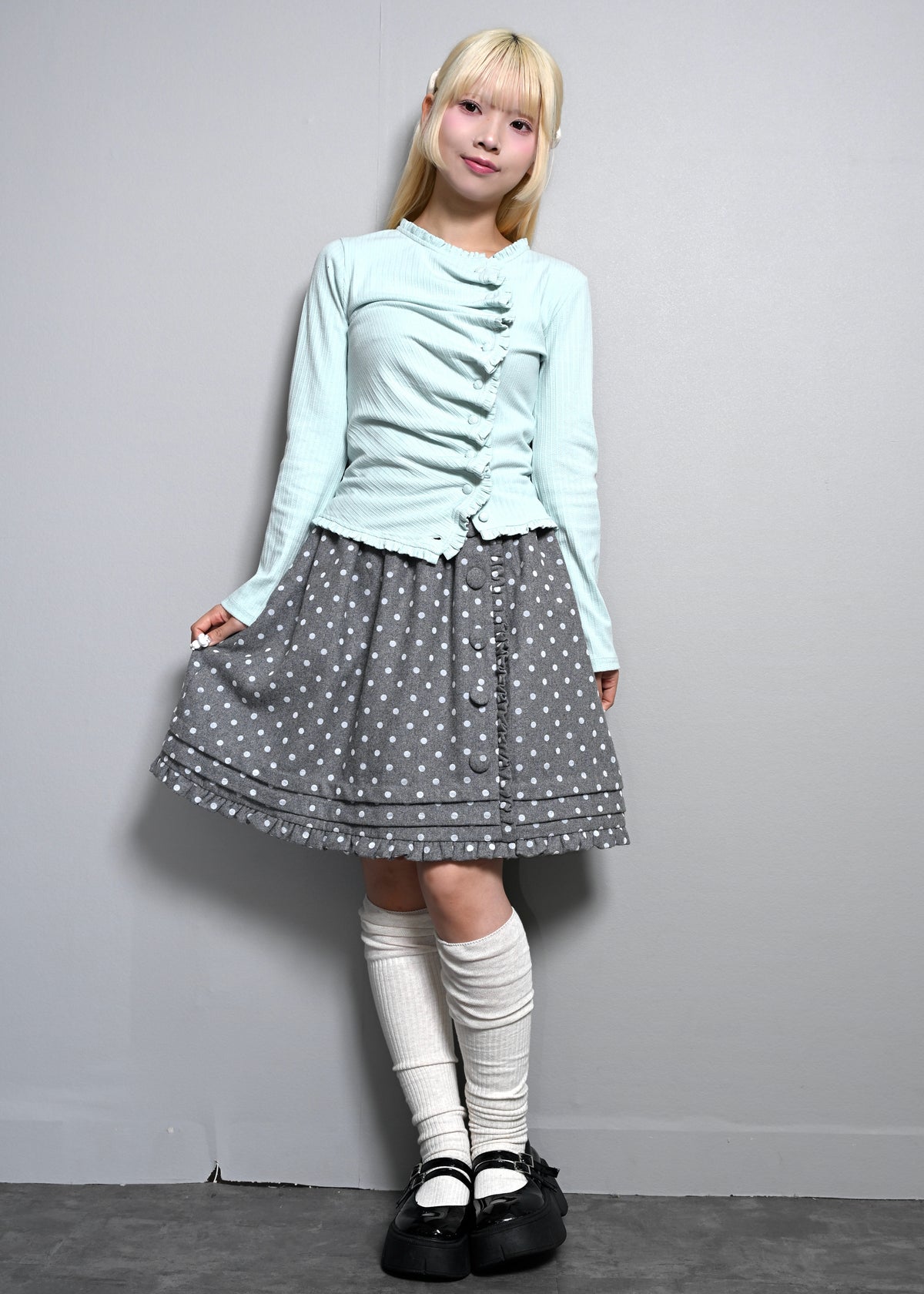 button frill wool dot skirt