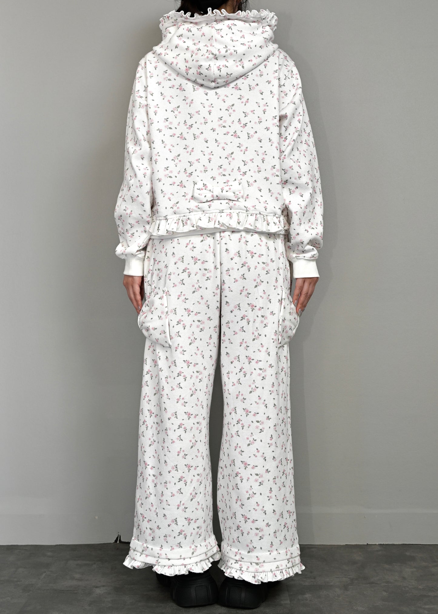 flower waffle ribbonful zip hoodie