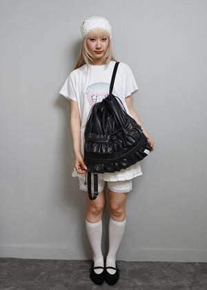 soft vegan leather frill knapsack