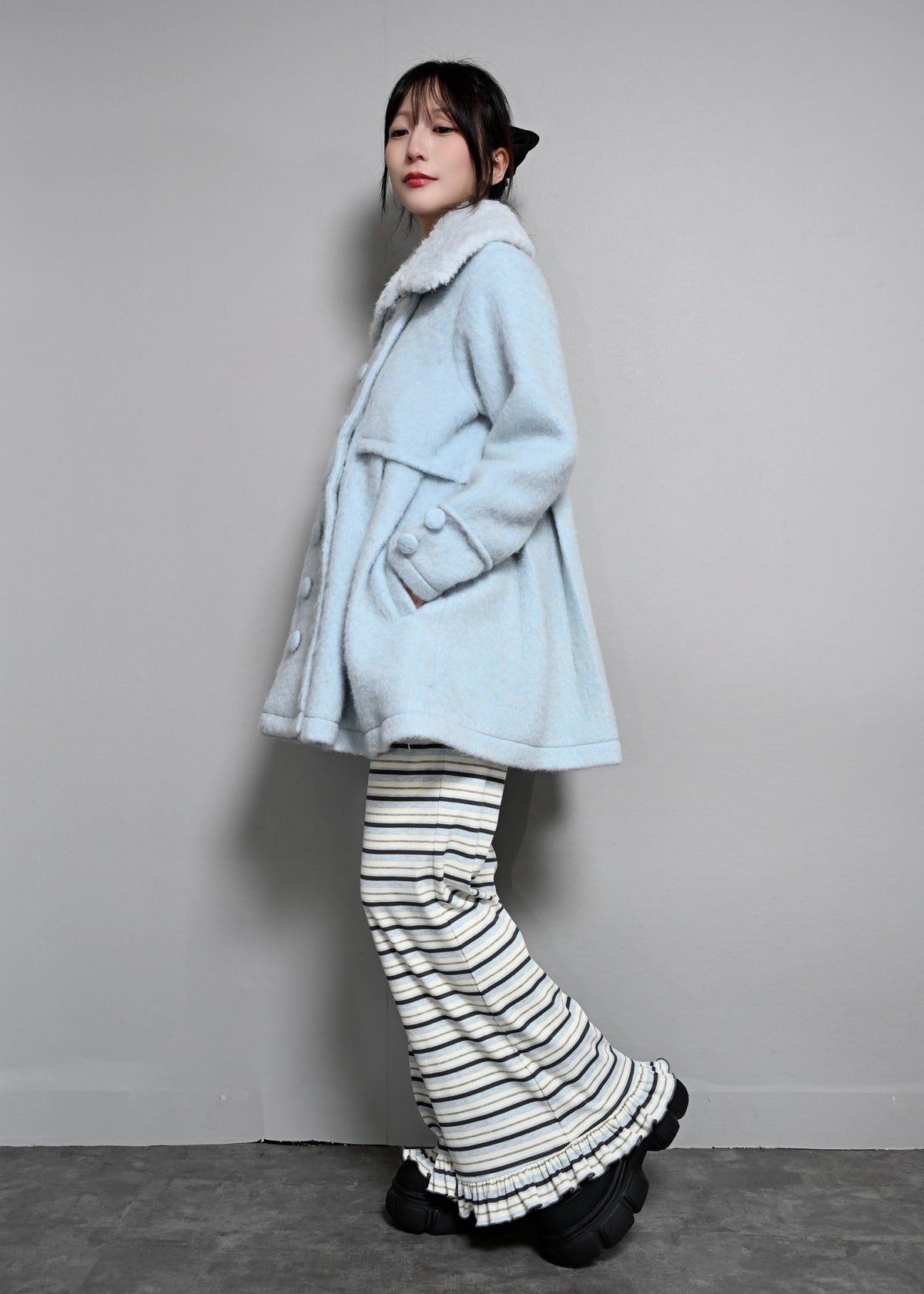 grace fur collar wool long coat