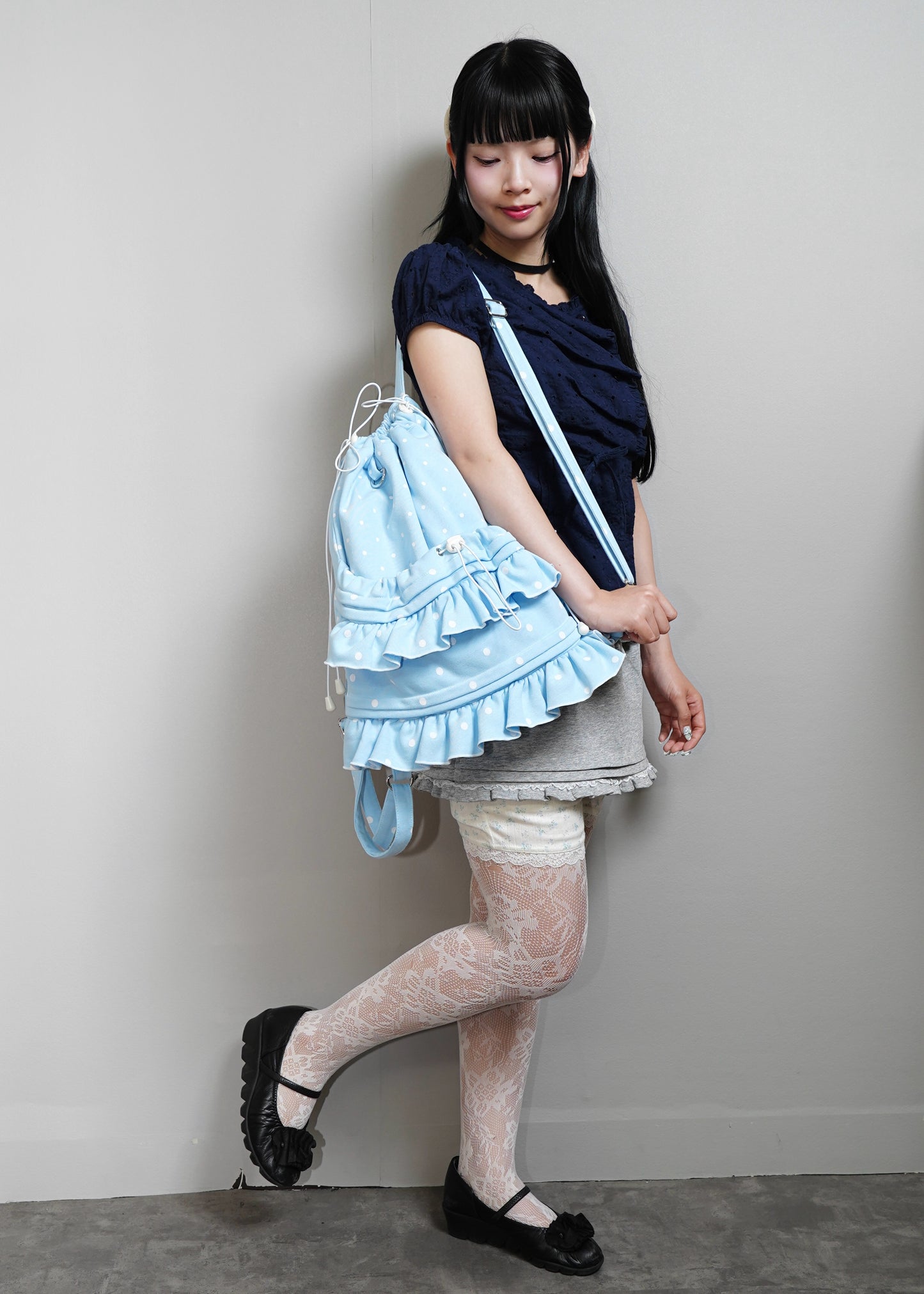 dot frill knapsack-pink&blue