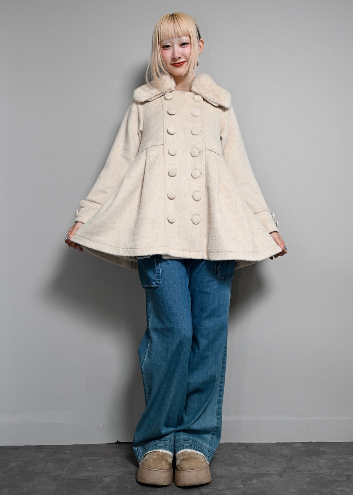 grace fur collar wool long coat