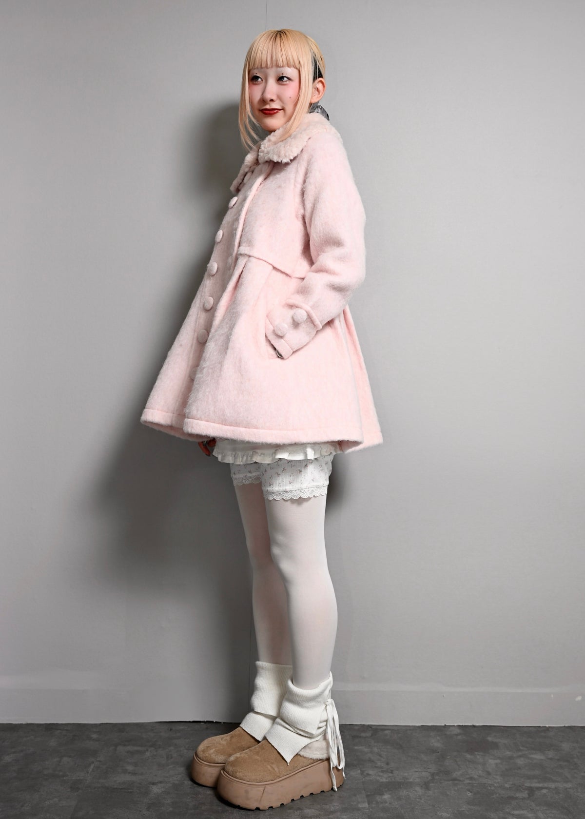 grace fur collar wool long coat