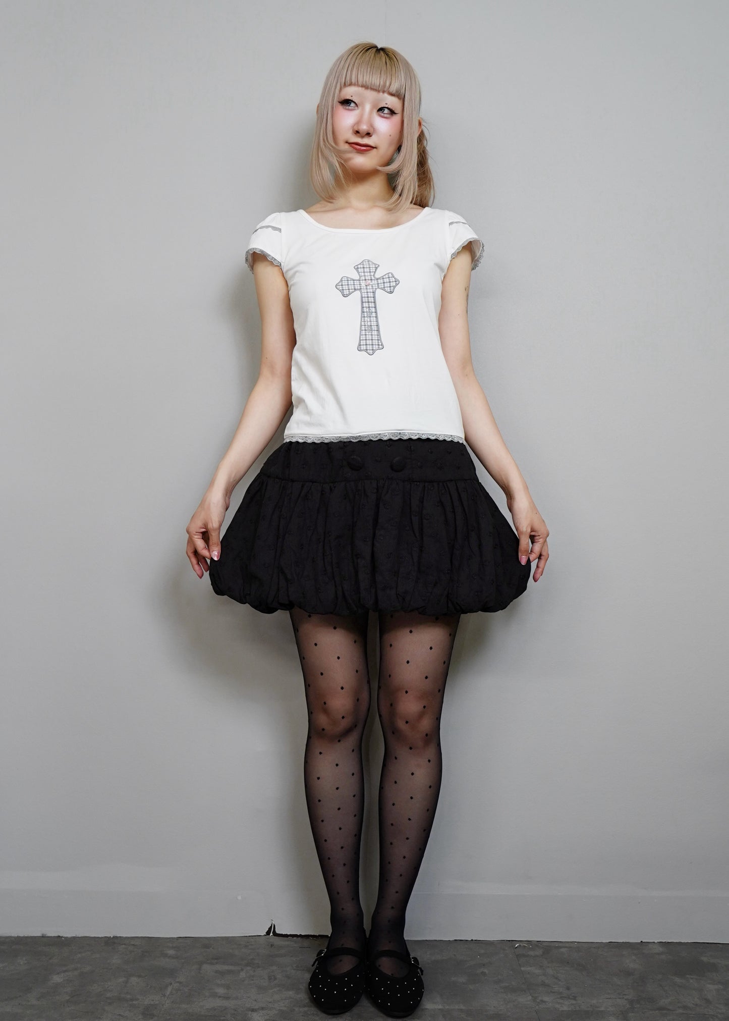 cotton dot stitch balloon skirt
